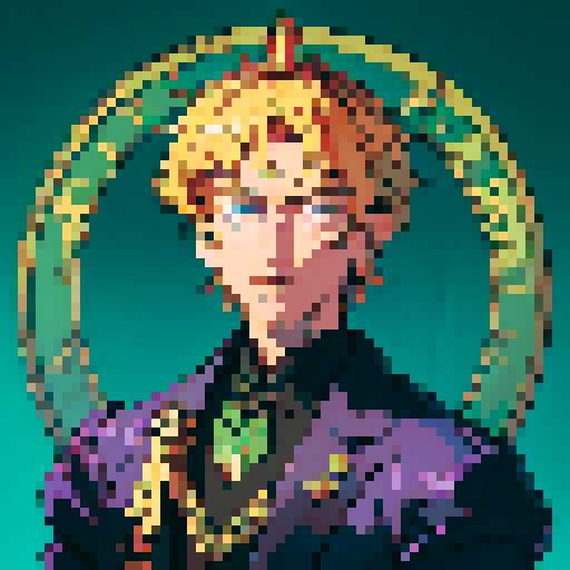 Vincent Van Gogh, exuding cryptocurrency riches, pixelated in sRGB, flaunting Gucci fashion, wearing a crown blended with digital and crypto elements, surrounded by bitcoins, ethereum coins, digital ledgers, exuding confidence and success in the digital age. He is the crypto king