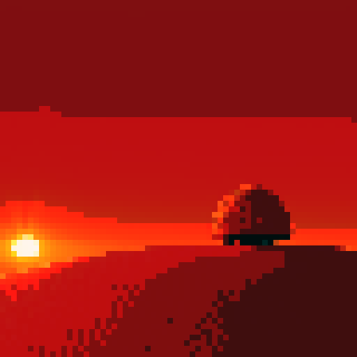 Sunset with red evening slight on sand dunes