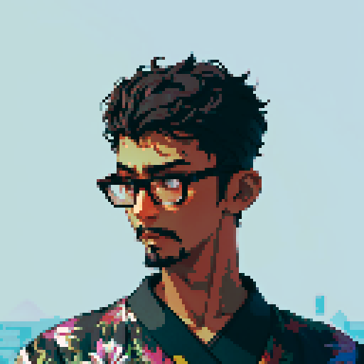 Southeast Asian man, short curly hair, round glasses, tanned, goatee, diamond shaped face, Wearing a robe like a thife