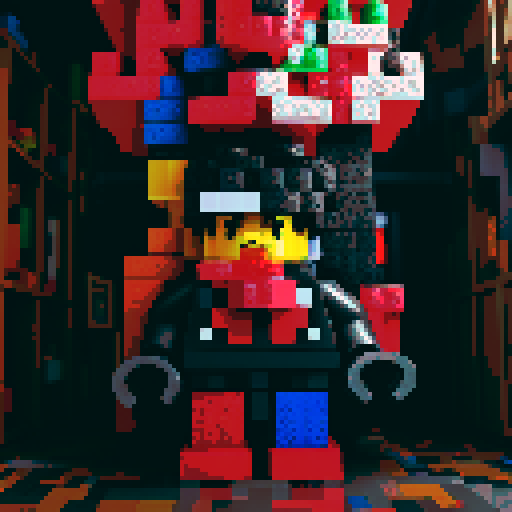 colorful pixel lego blocks arranged in a playful, vibrant composition, showcasing the intricate details and vibrant colors of pixel art in the sRGB color space