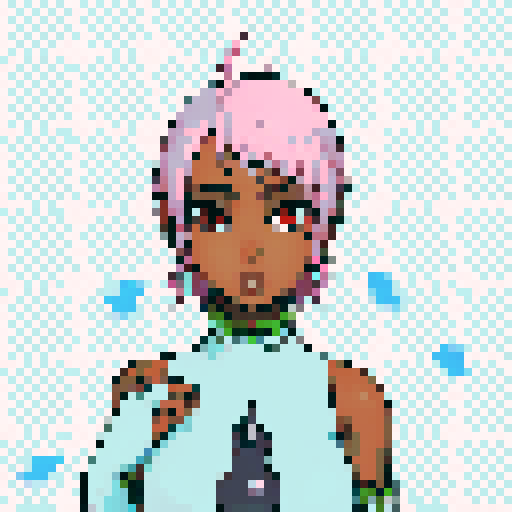 Teenage black girl with pink hair and orange eyes