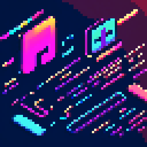 level up icon, pixel art, sRGB, vibrant colors, retro aesthetic, 8-bit style, glowing effect, neon lights, dynamic movement, bold outlines, sharp edges, depth illusion, shining symbols, futuristic elements, sleek design, glossy finish, metallic texture, gradient shading