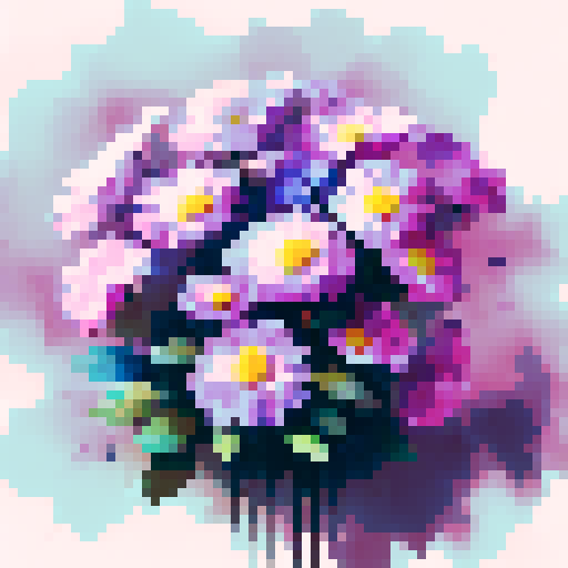 purple flowers, vibrant, blooming, delicate petals, contrast against a serene background, scenic landscape, ethereal, soft hues, painterly strokes, capturing the beauty of nature, soothing palette, intricate details, mesmerizing composition, captivating portrait