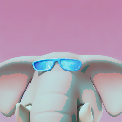 The image is of an elephant with glasses. Make sure the pixelated version is cute and fun to look at, yet not too dissimilar from the reference image