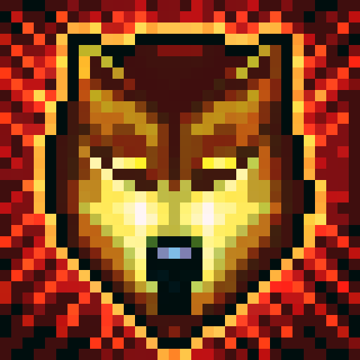 red wolf, sharp open mouth, sparkling eyes, game icon, 32x32 pixel art, sRGB, skill art, close up, portrait, looking left