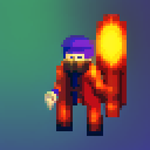 create a fire element wizard with an topaz inspired color palette casting a healing spell over him