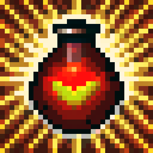 A graphic of a bubbling, red potion bottle with a stopper.