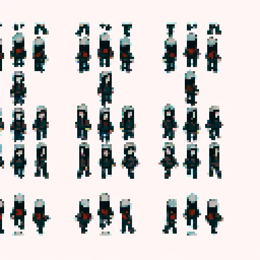 "Teary-eyed, pale-skinned character holds syringe with dark circles, fully rendered in anime-style pixel art, in 4-directional full-body"