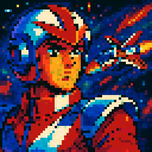 80s anime style space fighter man. Helmet with ship. Vibrant.