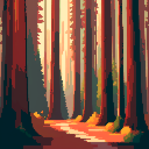 redwood forest in autumn golden hour lighting warm muted tones