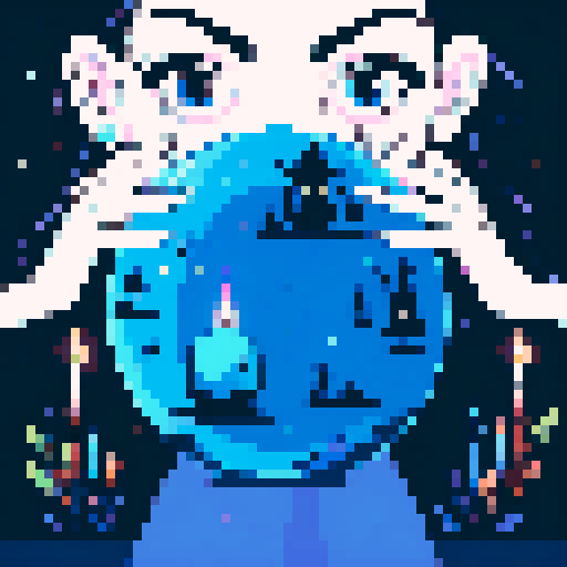 Colorful Illustration of a charming young witch with a boho vibe, reading a crystal ball, viewed from the client's perspective, mystical atmosphere with candles and herbs