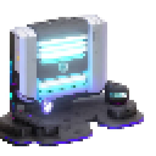 A futuristic alien technology upgrade station. Dark color and some alien symbol