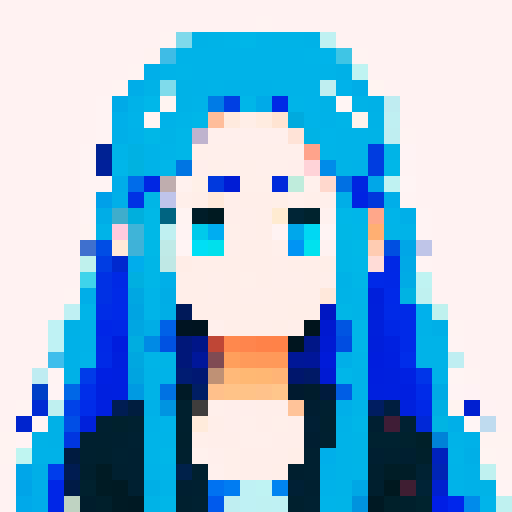 Design a pixel art anime avatar, showcasing the iconic anime style with large expressive eyes, elaborately styled hair, and vibrant colors. The character should be in a classic anime pose, exuding personality and emotion typical of anime characters, like excitement, determination, or serenity. Focus on creating a highly pixelated aesthetic, reminiscent of 16-bit video game graphics, where each pixel is clearly visible and contributes to the overall form and expression of the avatar. 