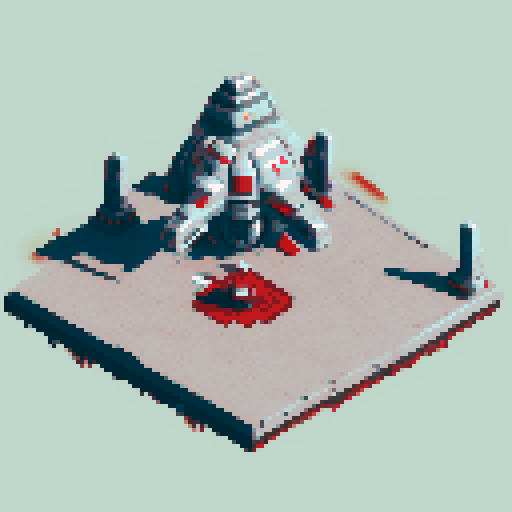 space battleship, top-down view, gray border, red desk, pixel art