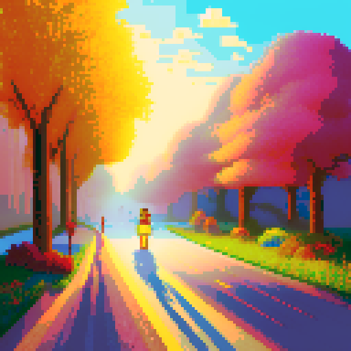 artist painting vibrant, retro-inspired pixel art masterpiece with meticulous brushstrokes and vibrant color palette in sunlit art studio