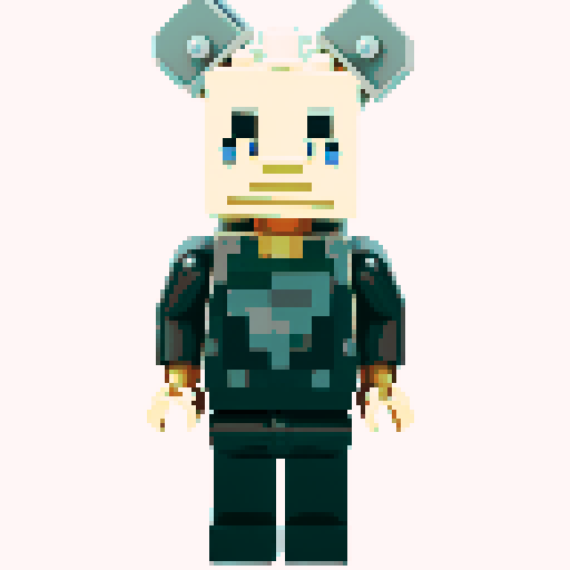 pixelated lego man, vibrant colors, blocky shapes, retro video game aesthetic, 8-bit style, square bricks, low resolution, geometric patterns, isometric view, crisp edges, nostalgic vibes, limited color palette, pixel art techniques, simple yet charming, iconic toy