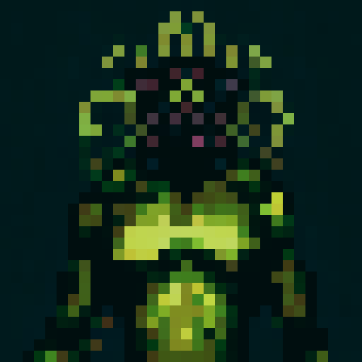 Monkey head with furrowed brow, fierce expression, and sharp teeth, depicted in 32x32 pixel art with a dark, medieval color scheme and skillful shading to create a close-up portrait reminiscent of a game icon