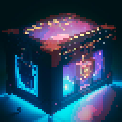 lootbox, outerspace, the heavens, sei network symbol, pixel art, sRGB, glowing celestial treasure chest
