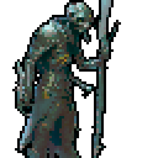 skeleton soldier, holding a spear, arrows sticking out of his back