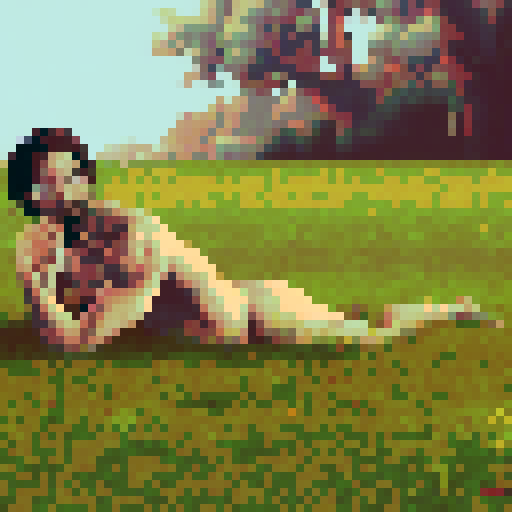 crazy, naked, long-haired man, sRGB, pixel art, grass field, front, background, landscape
