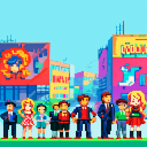 Image, pixel art style, that is like a form of representation of the participation of workers in a company. Workers can have suits or normal clothes but not casual ones. Whatever, but it represents the participation of workers in a company