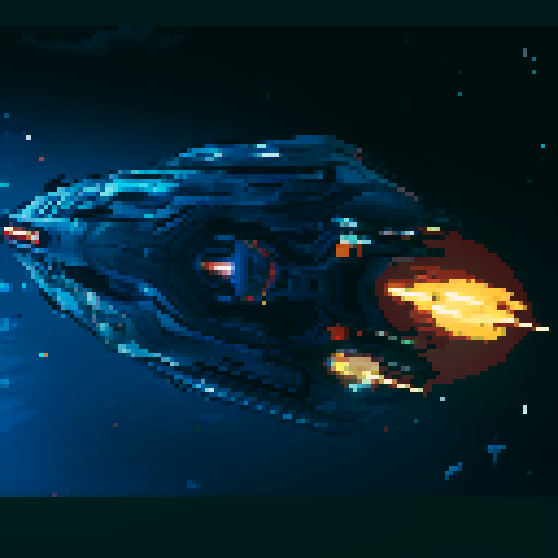 futuristic spaceship, sleek and streamlined, hovering mid-air, vibrant neon lights, pixelated sRGB aesthetic
