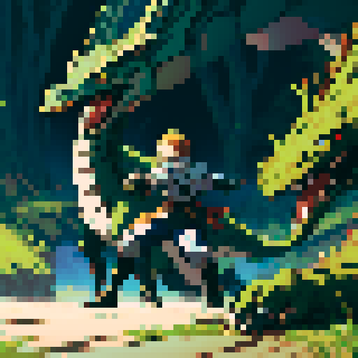 Male Knight fighting dragon