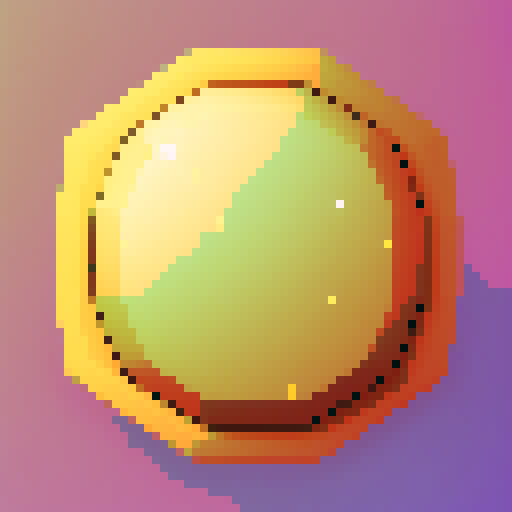 Golden coin, glimmering with a radiant hue, nestled among other game assets, awaiting its transformation into a pixel art icon for a casual game