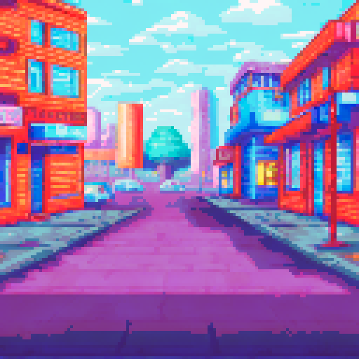 sidescroller background, tattoo shop countertop, workstation, checkered floor, light blue walls, pink walls, pictures, tattoo flash, sRGB, pixel art, background, landscape