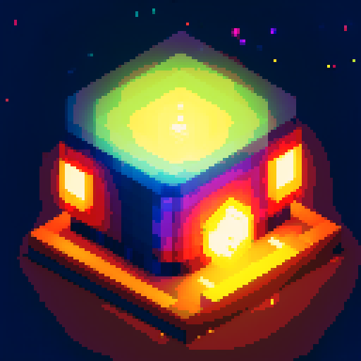 mystery box, pixel art, rare items inside, glowing light, vibrant colors, intricate details