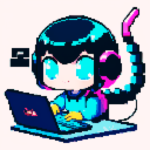 cute big head with indifferent facial expression, playing computer games, tables with coca cola, a large scorpion tail fully in the picture, bright yellow and cyan and pink lights