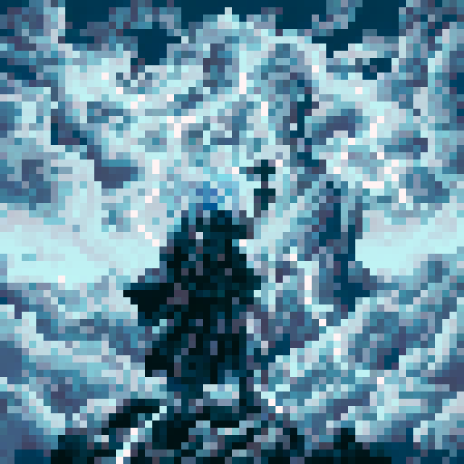 Thalrin Stormcaller, with long, wild silver hair, piercing blue eyes reflecting his storm magic mastery, adorned in a blue and white robe, lightning bolt motifs, holding a sparking staff topped with a lightning bolt, against a stormy sky backdrop, showcasing his elemental control