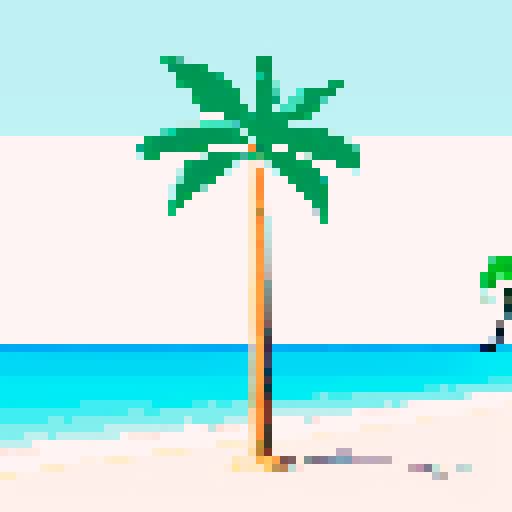 A black and white palm tree on a beach.