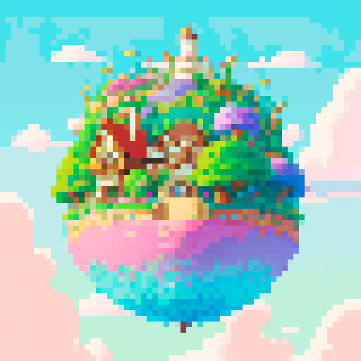 Studio Ghibli's enchanting, whimsical world, rendered in vivid, vibrant colors with delicate brushstrokes, showcasing fantastical creatures, lush landscapes, and ethereal, floating islands, all beautifully translated into mesmerizing pixel art in the sRGB color space