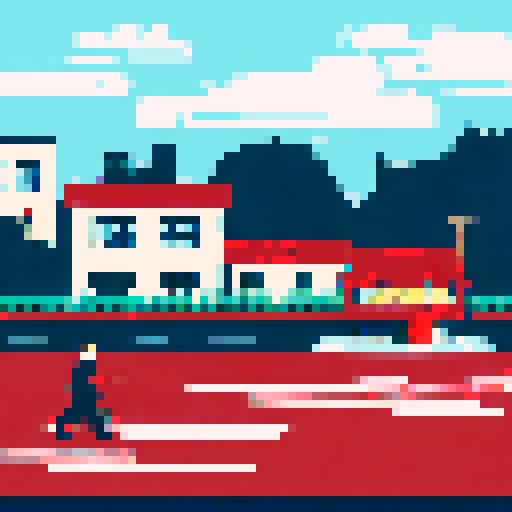 Cafe location on a curved road with tables and a cat walking by