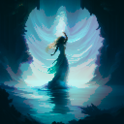 A close-up of a woman's hands over a table during a tarot card reading in a medieval dark style. The table is adorned with elements of the ocean such as sea shells, sand, and small pieces of coral. The atmosphere is mystical and dimly lit, with candlelight casting shadows that enhance the eerie and magical mood. The woman's hands are gracefully poised over the cards, which also have oceanic designs like waves and mermaids.