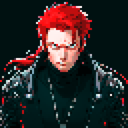 cyberpunk guy with red hair and massive sword