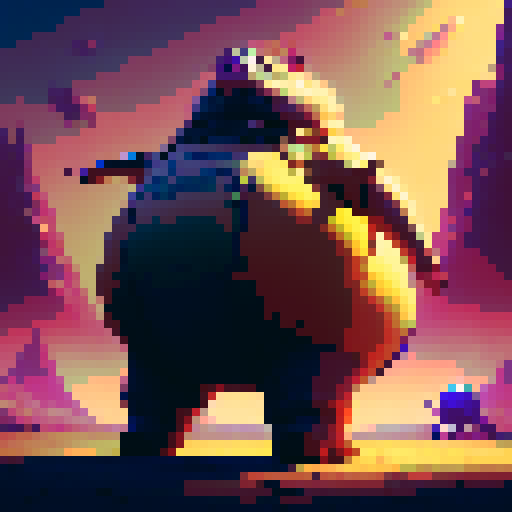 Anthropomorphic pig, overweight, detailed, huge rotund belly, sunny, stretching back, casual clothing, agriculture, belly is exposed and jutting, pixel art