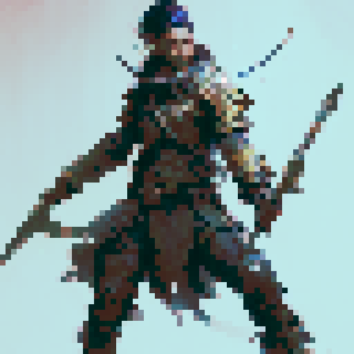 barbarian soldier wielding a bow and spear, fantasy RPG