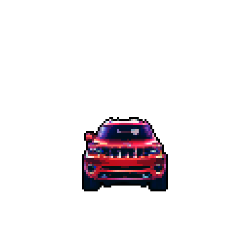 Photorealistic, centered Jeep Grand Cherokee in a three quarter view, right wheel in front, clean background, pixel art style with sRGB colors