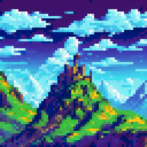 sword, gleaming, sharp, metallic, forged, sparks flying, blacksmith's workshop, anvil, glowing embers, billowing smoke, ancient, ornate hilt, intricate engravings, vibrant colors, lush green meadow, towering mountains