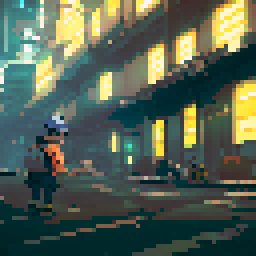 Gritty, industrial, and modern. A sea of cardboard containers, each brimming with bright bulbs of all shapes and sizes, looms over the duo as they scrutinize their surroundings, the worker clad in a hardhat and tool belt, the businessman sporting a sleek suit and tie.