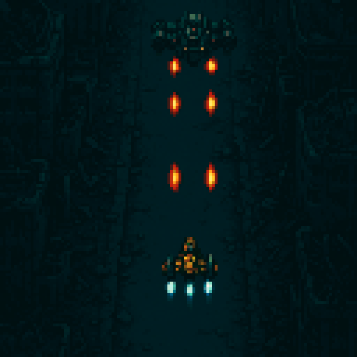 top down shmup. desolate futuristic city, dark colors