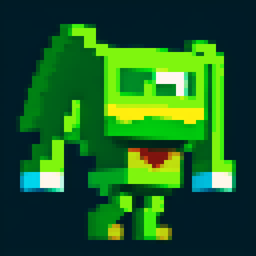 giant green monster with a mouth and wings, retro-style 16-bit
