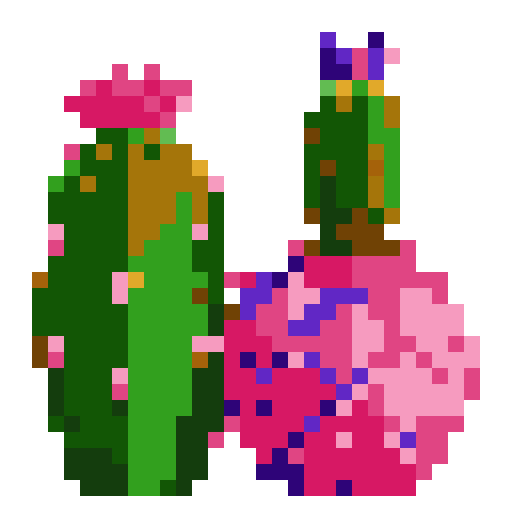 cactus with purple flower on top, close up, game icon, white background
