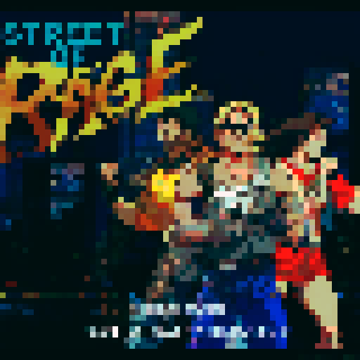 the desolate ruins of a giant modern city with boarded windows and busted broken up buildings, destroyed by some apocalyptic event, sits in the background. in the front our main character, a cool, 80s action movie star type hero, with dark sunglasses, big muscles and long dark hair, and a heavy metal sensibility