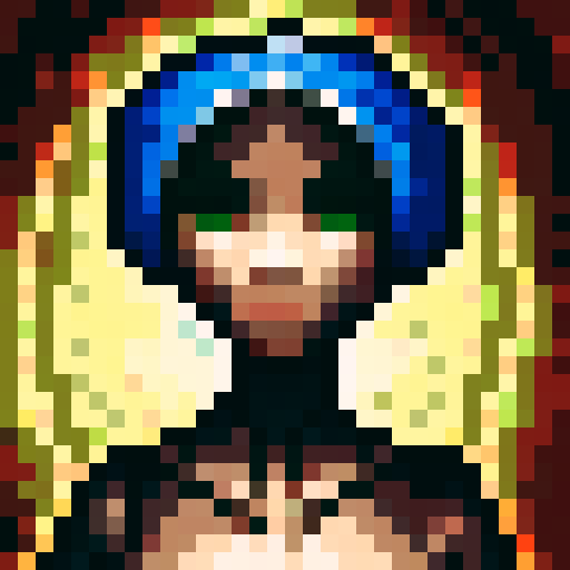 Draw a woman of middle eastern descent. She is wearing a white headscarf that covers her hair and the lower half of her face. She is topless. She wears a red loincloth that only covers her groin and trails to her knees. She wears a pair of sandals on her feet. Have her in an idle standing pose. 

Draw in Pixel Art; this will be a NPC sprite for a video game