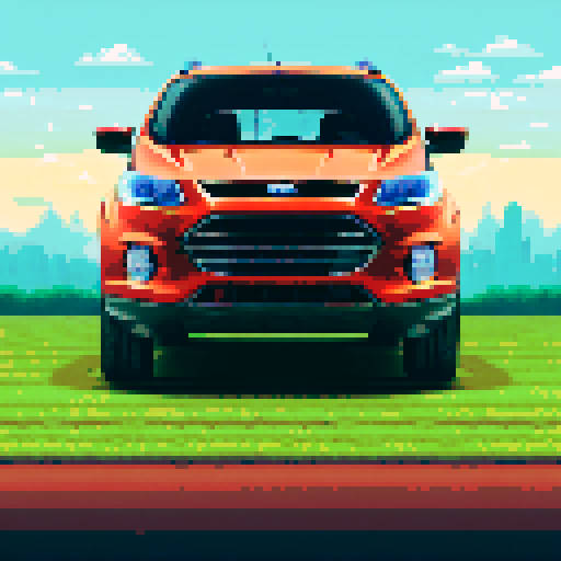 Photorealistic, centered Ford Escape in a three quarter view, right wheel in front, clean background, pixel art style with sRGB colors