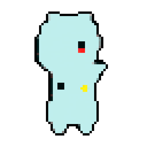 A pixel art sprite of Pikachu from Pokemon looking forward with a plain expression, on a white background. 