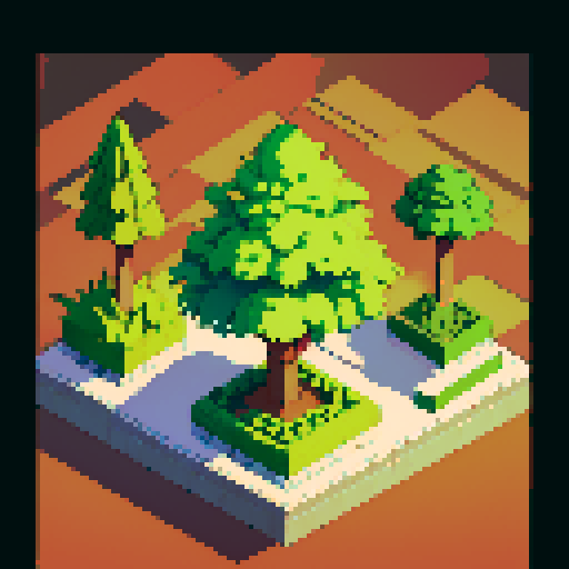 Giant Pineapple tree. Isometric view, set at night. With little baby pineapple saplings around.
